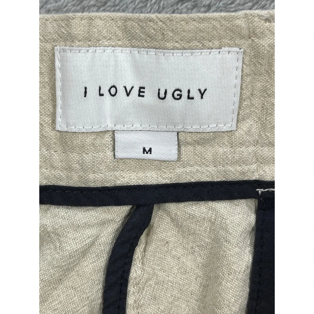I Love Ugly Slim Kobe Pant Mens Medium Bone Linen Cropped Leg Straight Fit